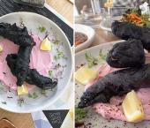 Activated charcoal fish and chips