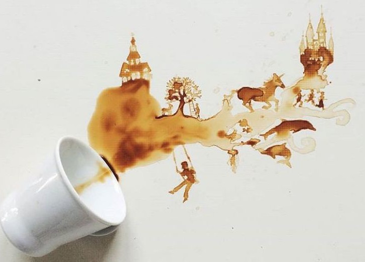 Картина, нарисованная кофе