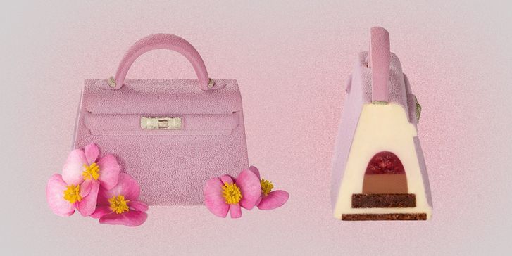 десерт в виде розовой сумки Hermes